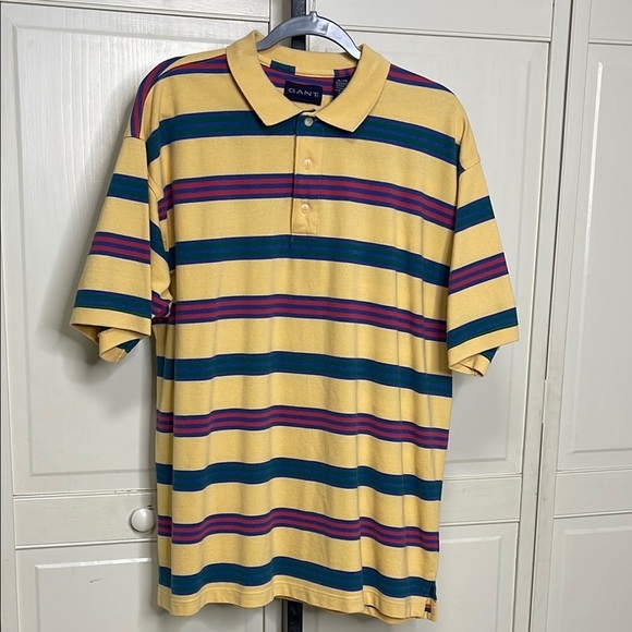 GANT Mens Striped Heavy Washed Polo Shirt Yellow Size XL Preppy - Picture 1 of 11